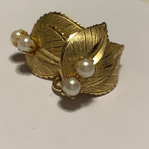 Antique Gold Leaf and Pearl Berries Clip Earrings